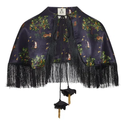 Ashaki Women's The Black Tiger Fringe Cape With Embellishments