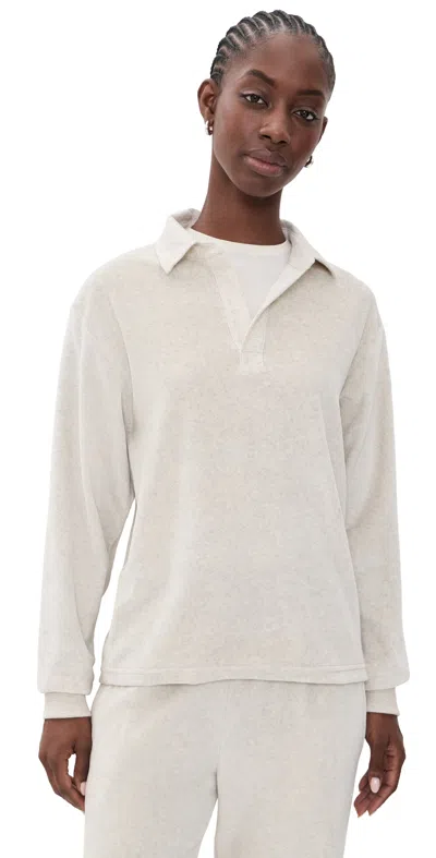 Asher Alex Velour Polo Top Oatmeal In Neutral