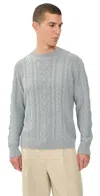 Asher Andre Cable Knit Crewneck Sweater Heather Grey In Blue