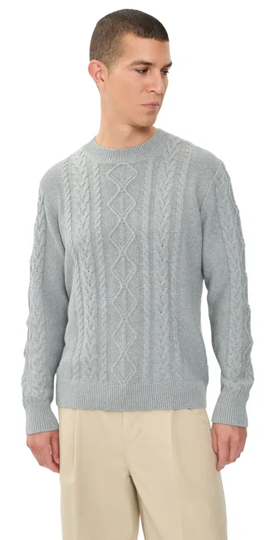 Asher Andre Cable Knit Crewneck Sweater Heather Grey