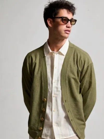 Asher Beck Textured Cardigan In Moss In Green