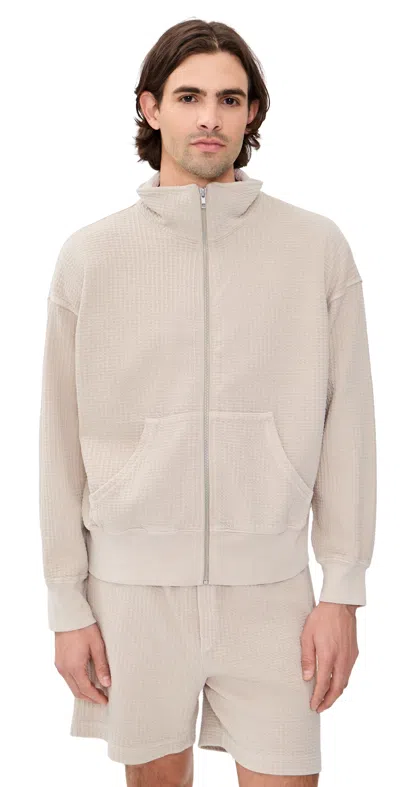 Asher Jean Waffle Zip Jacket Bisque In Neutral
