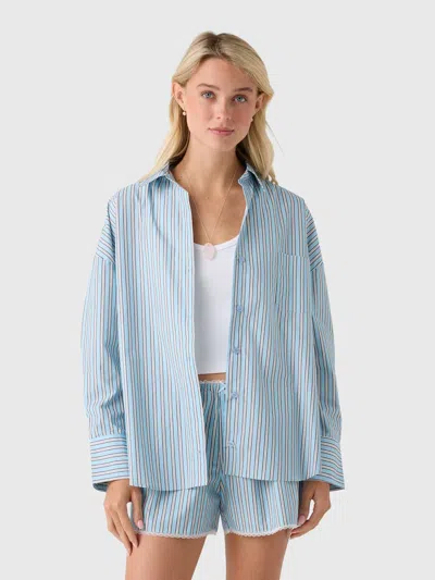 Asher Luna Poplin Buttondown Shirt In Blue In Multi