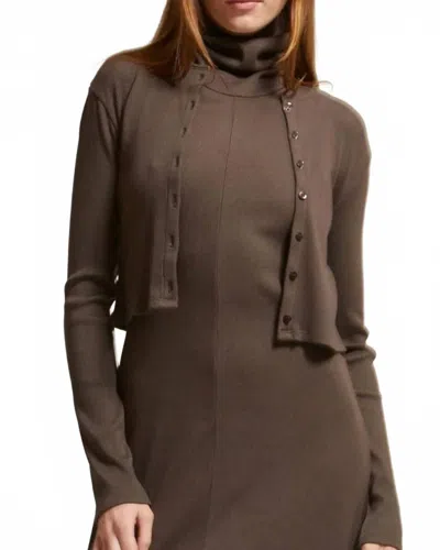 Asher Kennedy Crewneck Cardigan In Chocolate In Gold