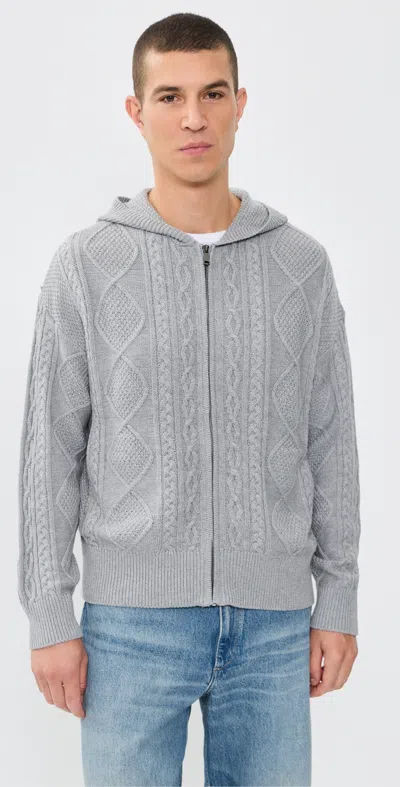 Asher Liam Cable Knit Zip-up Cardigan Heather Grey