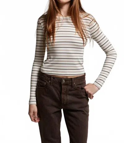 Asher Libby Striped Long Sleeve Top In White Brown Stripe