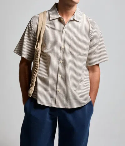 Asher Rick Camp Shirt In Walnut Stripe In Multi
