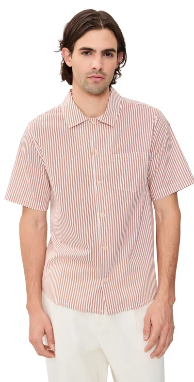 Asher Rick Striped Camp Shirt Terra Cotta Stripe In Pink