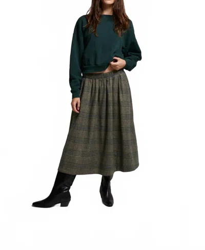 Asher Scarlet Plaid Midi Skirt In Black/green Plaid In Brown