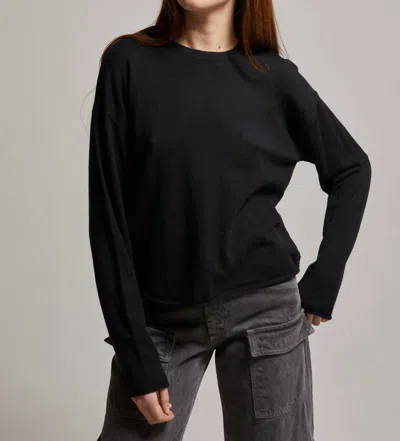 Asher Sofie Raw Hem Crew Sweater Top In Black