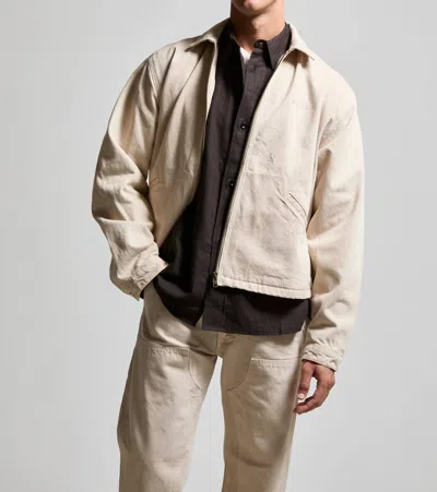 Asher Zed Zip Cotton Twill Harrington Jacket In Bisque In Neutral
