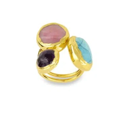 Ashiana Amelie 3 Stone Adjustable Ring In Pink