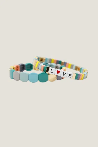 Ashiana London Aspiga Sustainable Duo Love Bracelet Pastel Blue Gifting In Multi