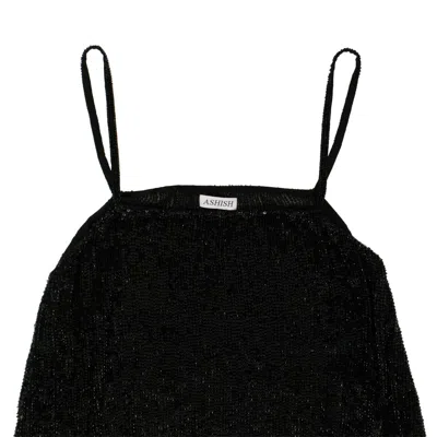 Ashish Black Sheer Sequin Slip Dress