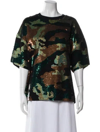 Pre-owned Ashish Camouflage Print Crew Neck Top In Green