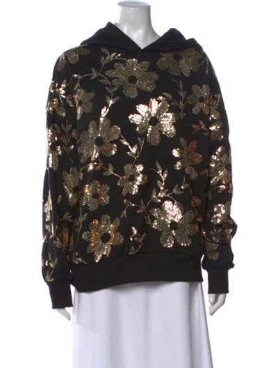 Pre-owned Ashish Floral Print Crew Neck Hoodie In Black