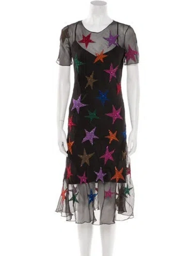 Pre-owned Ashish Floral Print Midi Length Dress In Black