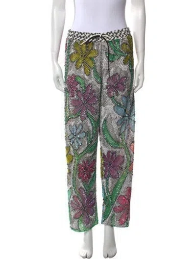 Pre-owned Ashish Floral Print Straight Leg Pants W/ Tags In White