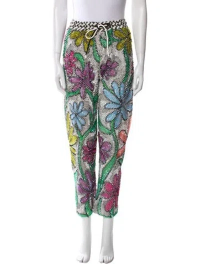 Pre-owned Ashish Floral Print Straight Leg Pants In White
