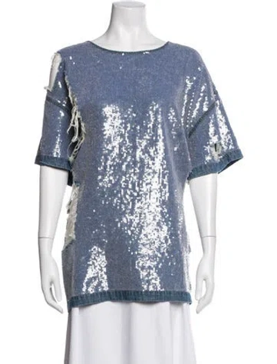 Pre-owned Ashish Graphic Print Crew Neck T-shirt In Blue/metallic