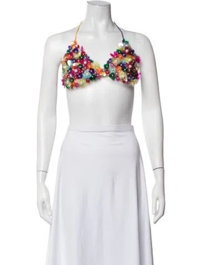 Pre-owned Ashish Graphic Print Halterneck Crop Top In White