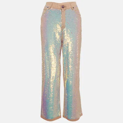 Pre-owned Ashish Pink Cotton Sequin Straight Leg Jeans M Waist 28"