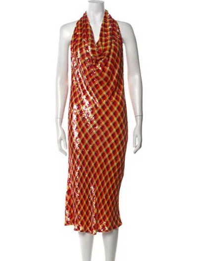 Pre-owned Ashish Plaid Print Long Dress In Red