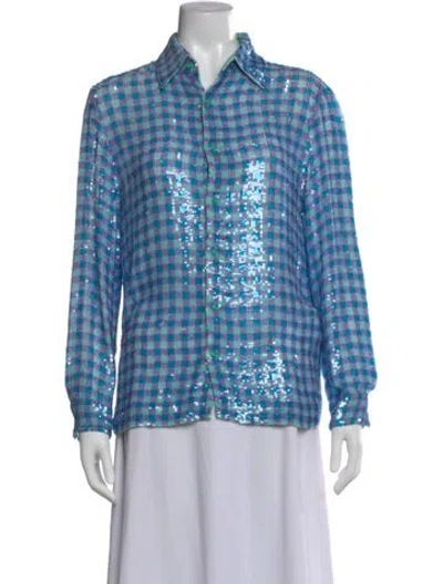 Pre-owned Ashish Plaid Print Long Sleeve Button-up Top W/ Tags In Blue