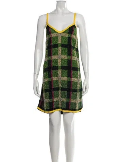 Pre-owned Ashish Plaid Print Mini Dress In Green