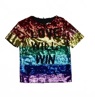 Pre-owned Ashish Pre-loved Women's Love Will Win Sequin Cotton Tee In Red Multi-color