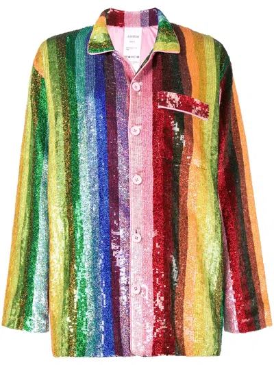 Ashish Rainbow Sequin Pyjama Blouse In 彩色