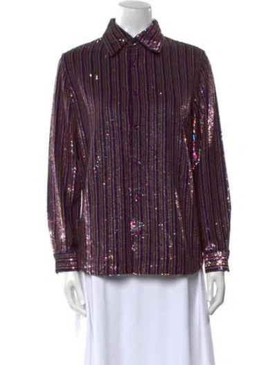 Pre-owned Ashish Sequin Striped Button-up Top In Multi