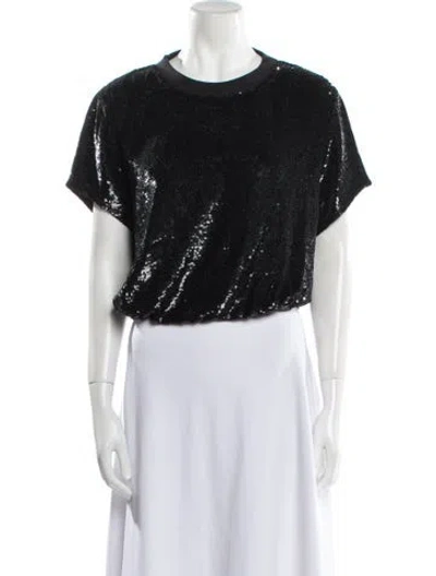 Pre-owned Ashish Silk Crew Neck Crop Top In Black