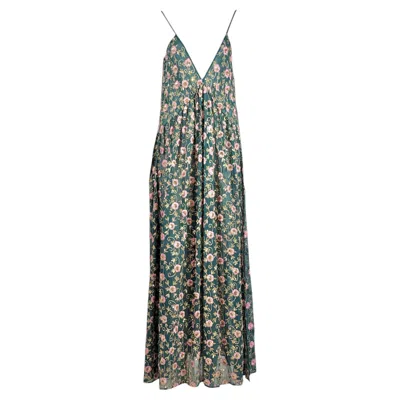 Pre-owned Ashish Spring 2017 Look 17 Maxi Crepe Silk Embroidered Dress In Gray