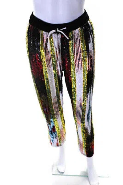 Pre-owned Ashish Womens Sequin Ikat Stripe Drawstring Trouser Poppy Multicolor Size Xs
