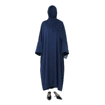 Ashita Fernandes Blue Women's Satin Blend Front Open Abaya With Embroidered Sheila Set In Brown