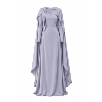 Ashita Fernandes Women's Grey Elira Cape Detail Silk Sateen Maxi Dress In Gray