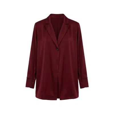 Ashita Fernandes Women's Poly Satin Relaxed-fit Collared Blazer Shirt With Full Sleeves – Wine In Brown