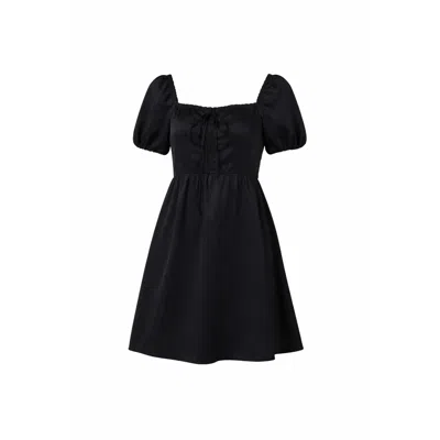 Ashita Fernandes Women's Puff Sleeve Square Neck Mini Dress – Black