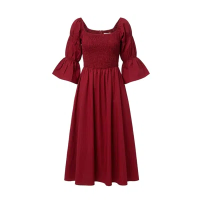 Ashita Fernandes Women's Shirred Bodice Midi Dress In Burgundy