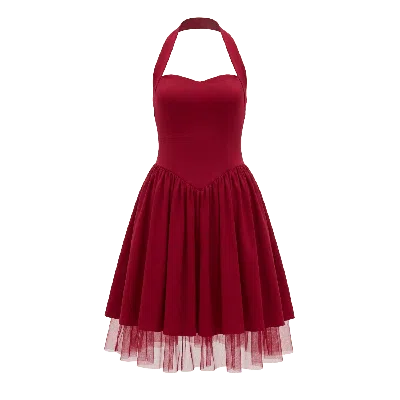 Ashita Fernandes Women's Sleeveless Knee-length Dress With Layered Hem – Wine Red In Burgundy