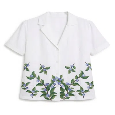 Ashita Fernandes Women's White Floral Embroidered Elegant Shirt In Gray
