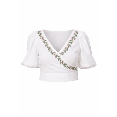 Ashita Fernandes Women's White Floral Printed Linen Crop Top
