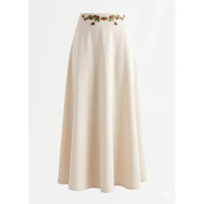 Ashita Fernandes Women's White Maxi Slip Skirt With Simple Floral Design In Gray