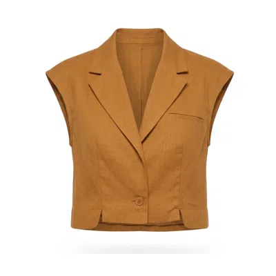 Ashita Fernandes Women's Yellow Structured Tailored Cropped Silhouette In Premium Linen