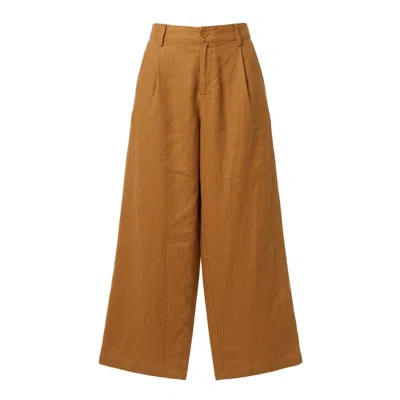 Ashita Fernandes Yellow  Numa Mustard Ochre High-waisted Wide-leg Linen Trousers For Women In Pattern