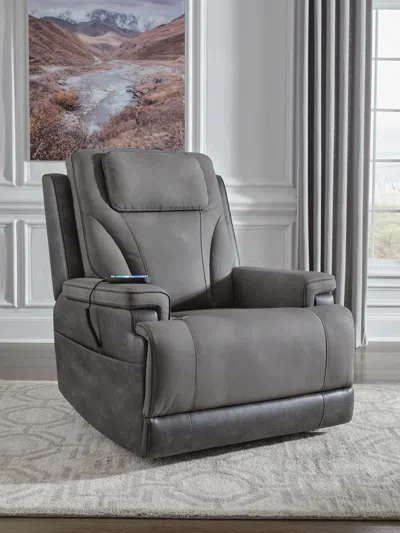 Ashley 4z-serenity Zone Performance Fabric Triple Power Lift Recliner In Gray