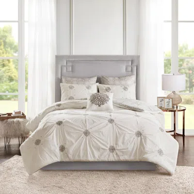 Ashley Alicia 6 Piece Embroidered Cotton Reversible Full/queen Comforter Set In White