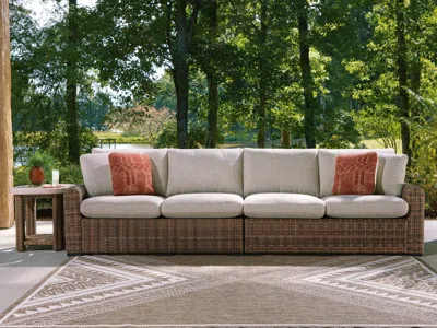 Ashley Angel Island Outdoor Right And Left-arm Facing Loveseat With Cushion (set Of 2) In Brown