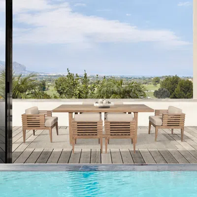 Ashley Armen Living Vivid Outdoor Dining Table And 6 Chairs In Brown